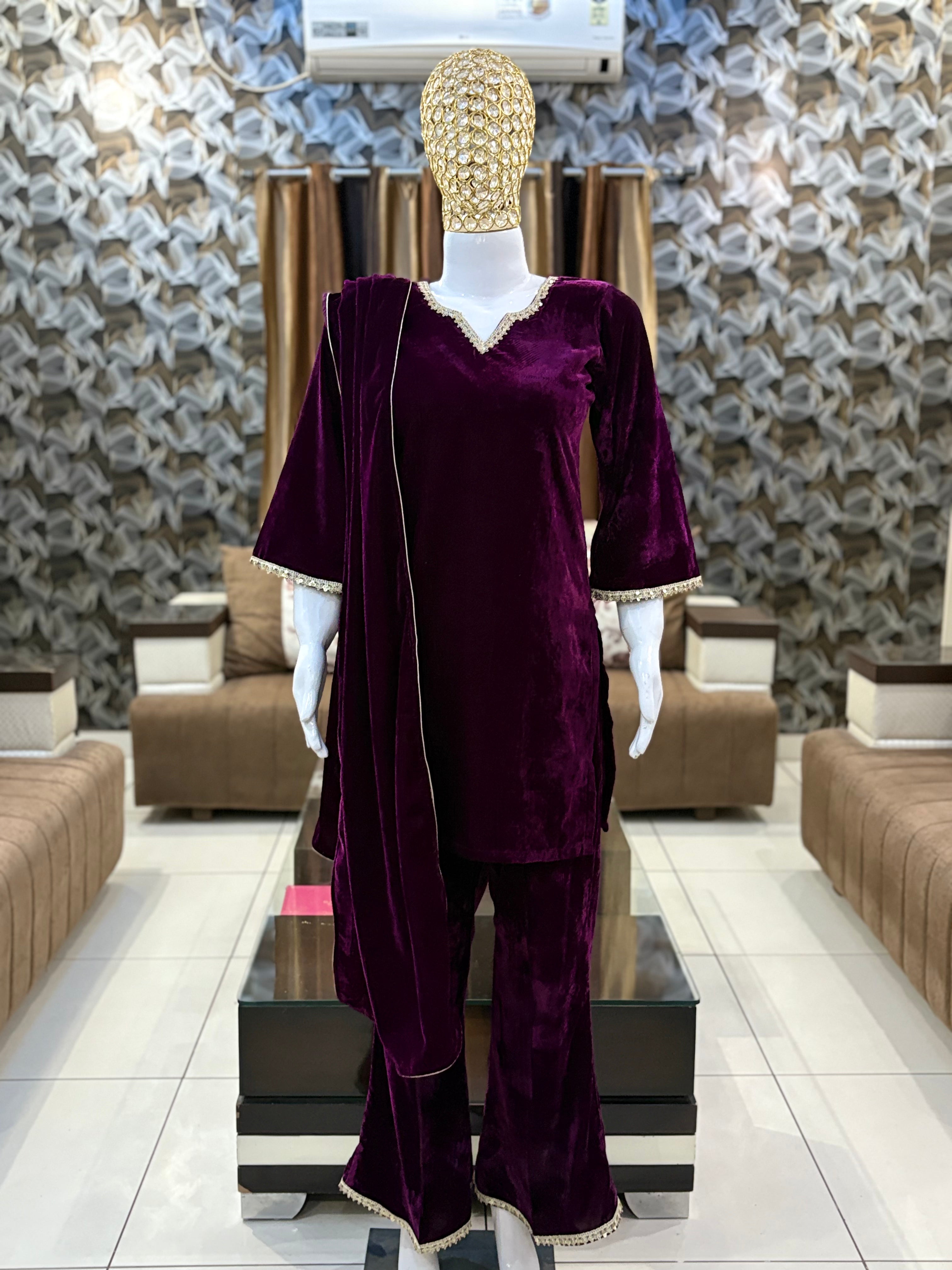 Purple Grace Velvet Bell Bottom Set