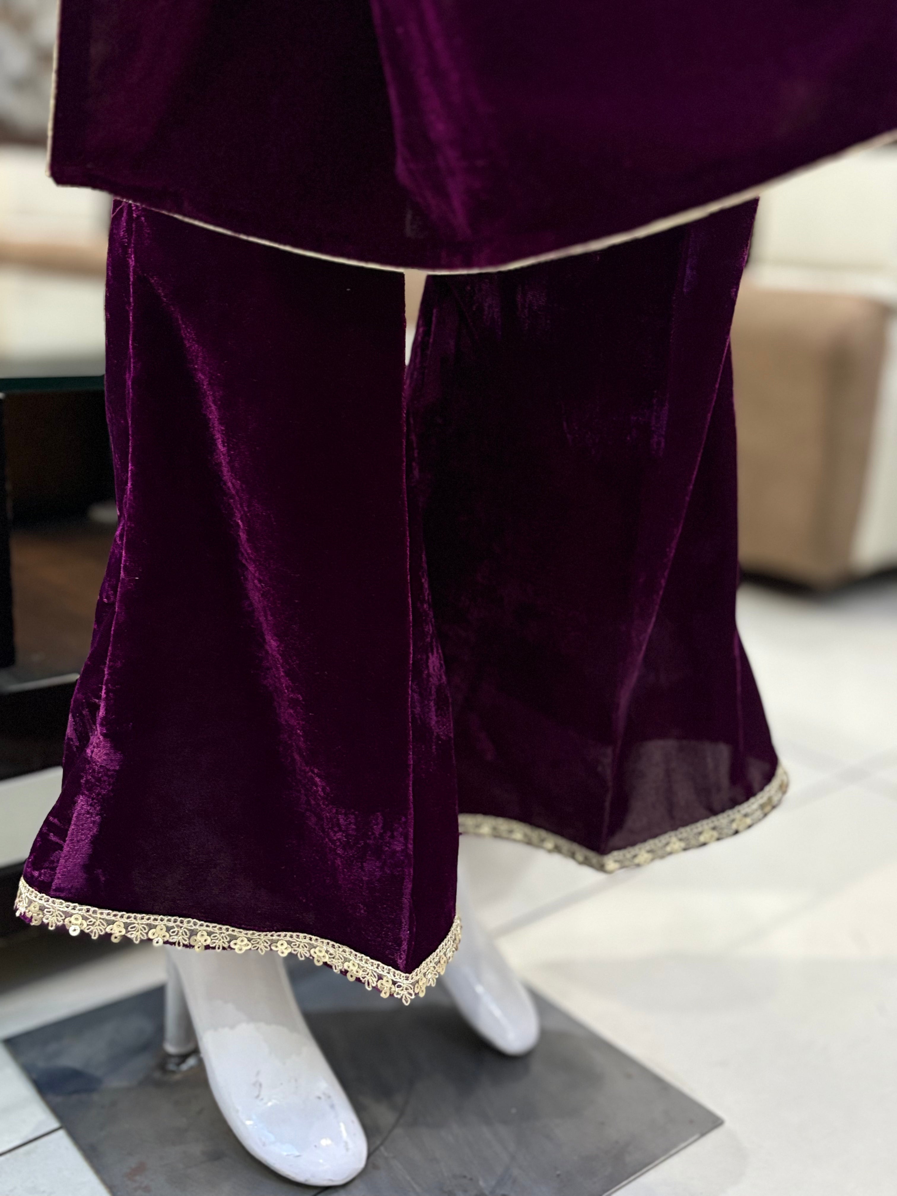 Purple Grace Velvet Bell Bottom Set