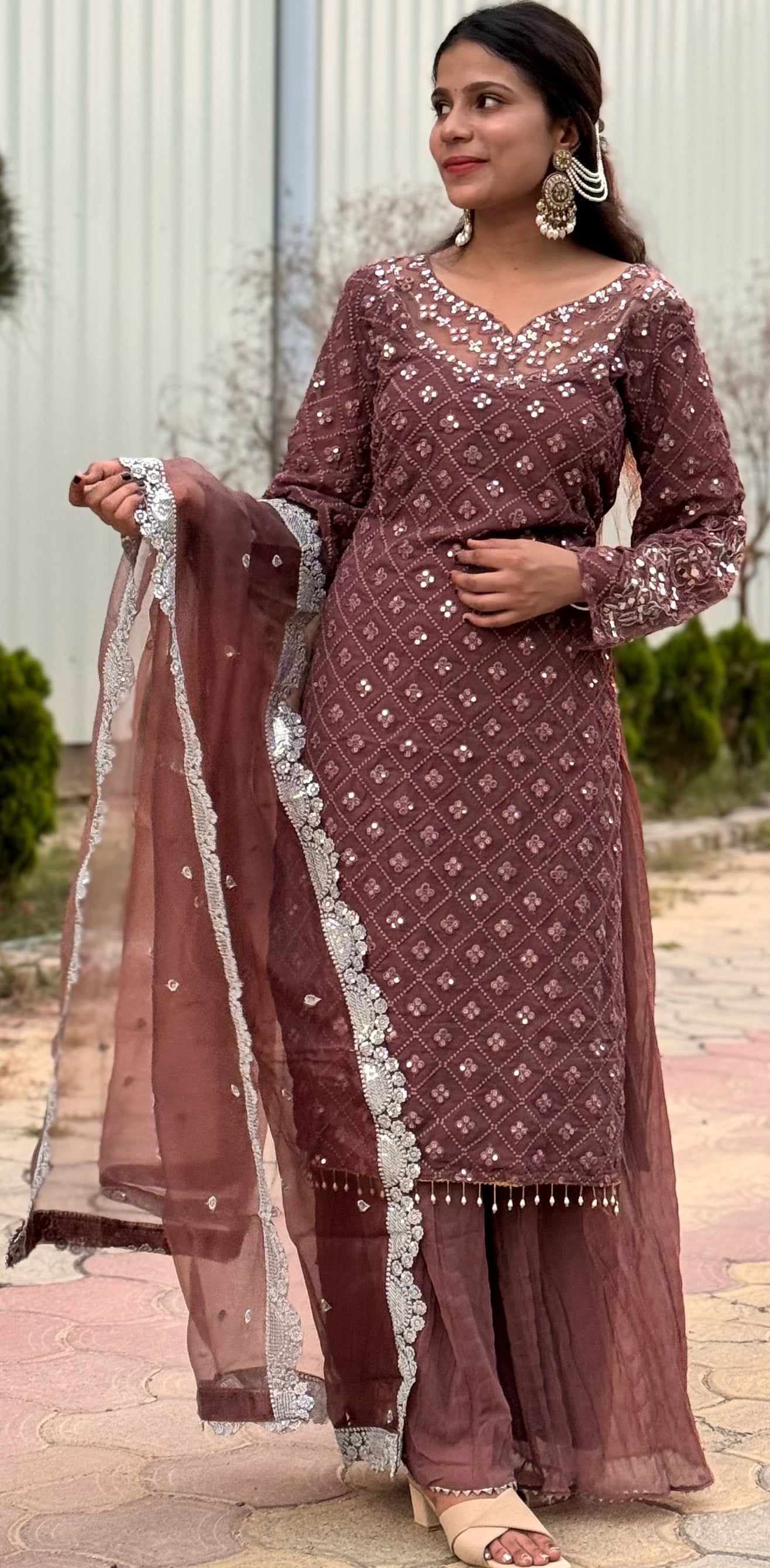 🌟 Ruhaniyat – Brown Embroidered Sharara Suit 🌟
