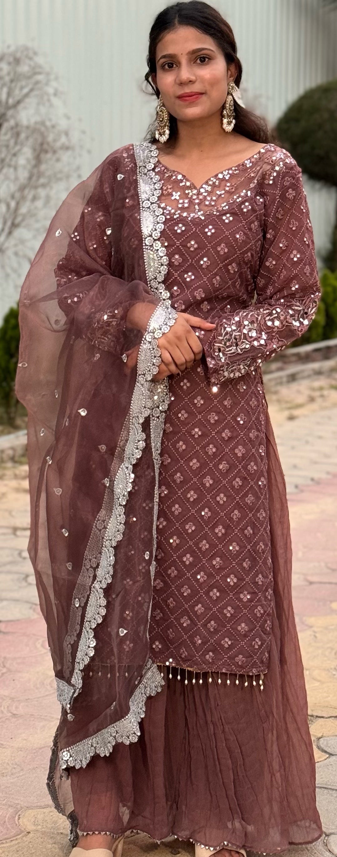 🌟 Ruhaniyat – Brown Embroidered Sharara Suit 🌟