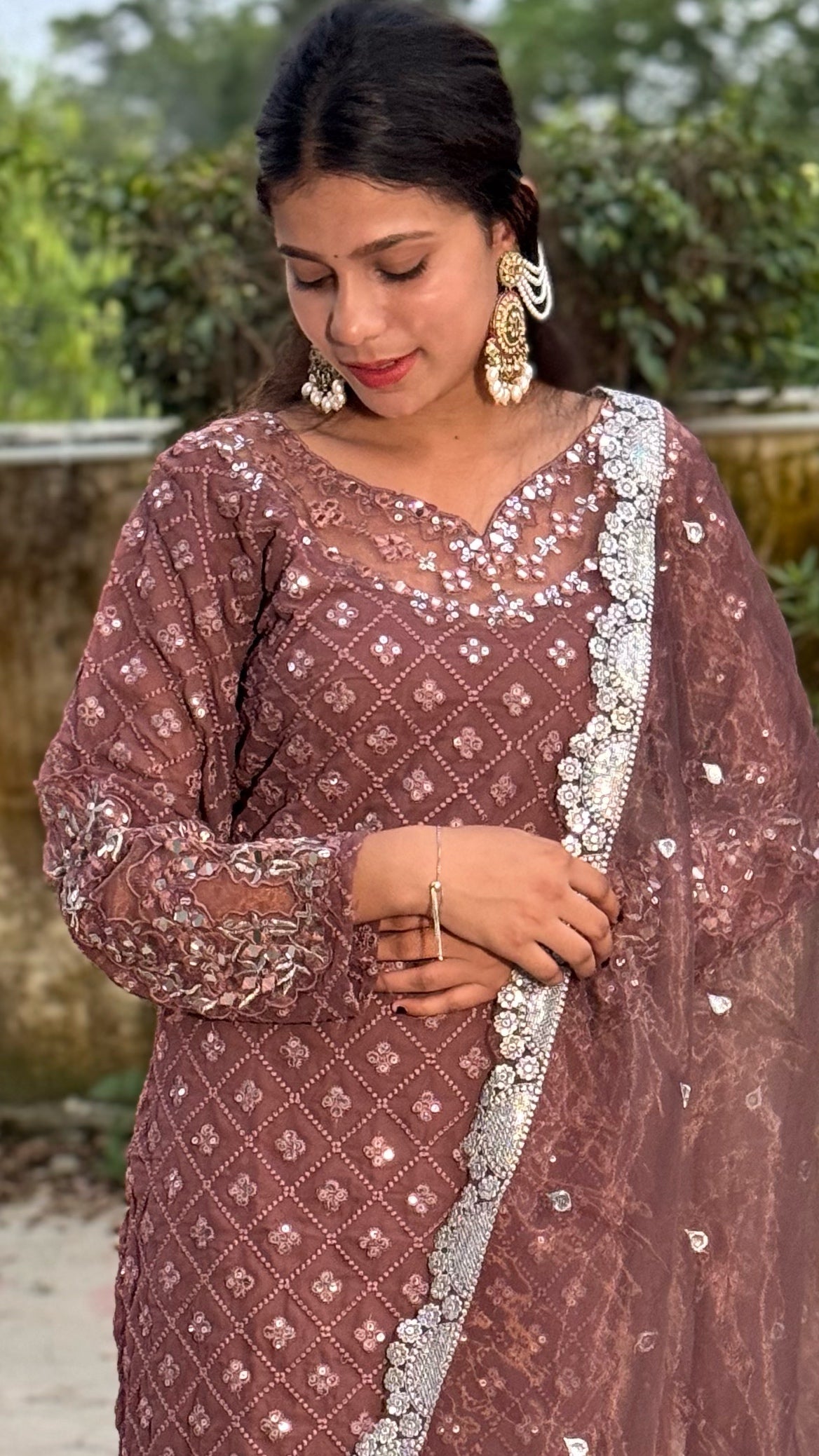 🌟 Ruhaniyat – Brown Embroidered Sharara Suit 🌟